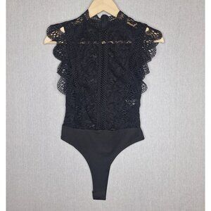NWOT Valentine Crochet Eyelet Bodysuit Size S Preppy Whimsigoth Night Out Evenin